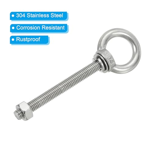 Image of PATIKIL M8 x 80mm Lifting Shoulder Eye Bolt, 3Pcs 304 Stainless Steel Lifting Ring Threaded Eyebolt with Nuts Washers for Hanging Hammocks Articles