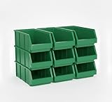 HMH 9x Stapelboxen Größe XL + 9x Etikettendeckel Werkstatt Garage Keller Sichtlagerboxen 489x304x185mm Lagerboxen GRÜN Sichtlagerkästen Kleinteile Aufbewahrung