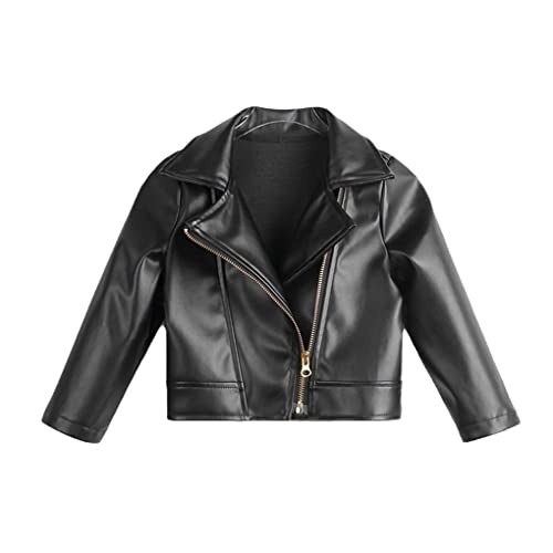 Abateyila Chaqueta De Cuero PU para Niñas Y Niños Abrigo Corto para Niños Pequeños Chaqueta con Cremallera para Niños Prendas De Vestir Ropa De Bebé para Primavera Y Otoño Black 2T