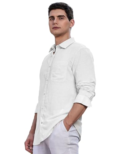 Image of Classic Black Linen Cotton Button-Down Shirt, Full Sleeves, Slim Fit, Casual Wear