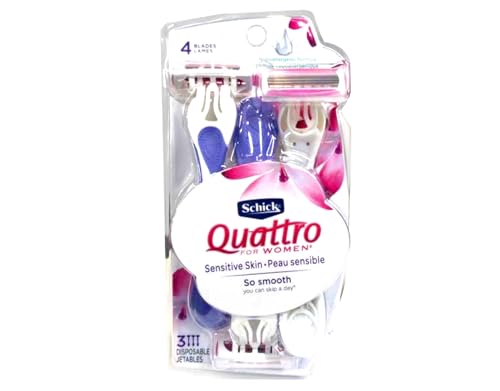 Schick Quattro for Women Disposable Sensitive Skin, 3 Count (Pack of 1)