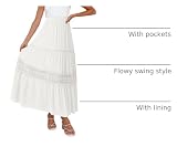 MEROKEETY Women's Boho Elastic High Waist Pleated A-line Ruffle Lace Trim Tiered Midi Maxi Skirt with Pockets,White,XL