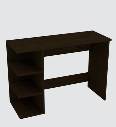 Image of Modern Compact Study Desk with 3 Side Shelves, Space-Saving Home Office Table, Dark Brown Wood Finish, 103x72x40 cm