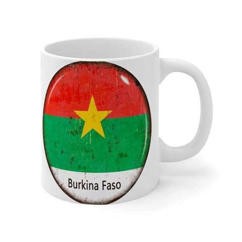 Wodevor Mug Burkina Faso - 325 ml - Motif drapeau sportif - Pour bar, fête, événements - Cadeau unique pour amis, famille, patrons, collègues de travail - En céramique - Blanc