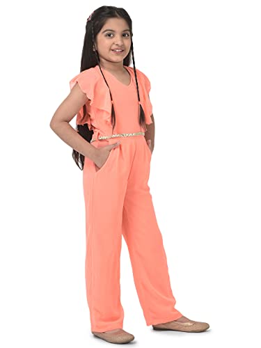 Image of Cub McPaws Girls Ruffle Sleeves Jumpsuit with Belt | 4-12 Years