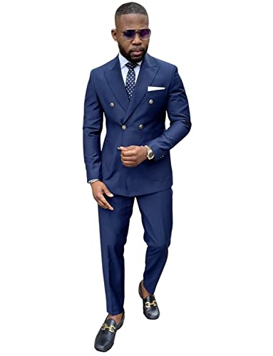Men's Two Pieces Peak Lapel Tuxedo Formal Casual Party Suit with Double Breasted Buttons
