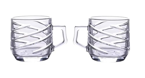 Image of IndusBay Pack of 2, Clear Glass Tea Cup 210 ML | Transparent Glass Mug with Handle | Elegant Spiral Design | Ideal for Tea, Coffee & Green Tea