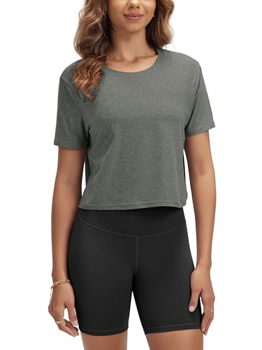 Image of ODODOS Women's Performance Cropped Tee Ultra Soft odSTRATUM Tech Short Sleeve Relaxed Top Crew Neck T-Shirts