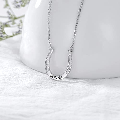 Horseshoe Necklace Personalized Sterling Silver Custom Names Horse Jewelry Horse Gift for Women Girl2