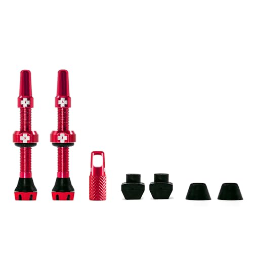 Muc-Off Tubeless Valves V2 44mm Red | 4X 7075 Aircraft-Grade Aluminium Presta Valves with Core Removal Tool | 44mm / 60mm / 80mm - 10 Anodised Color Options | Fits MTB Gravel & Road