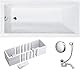 VBChome Badewanne 160x70 cm Rechteck Acryl Weiß – Komplettset mit Styropor-Wannenträger & Ablaufgarnitur Chrom – Hygienisch & wärmeisoliert – Antibakteriell & schallgedämmt – Moderne Design-Wanne