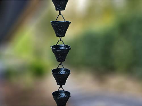 U-nitt Rain Chains, Roof Gutter Downspout/Spout Channel, Rainwater Water Catcher/Diverter, 8.5 feet Length, Metal, Black Powder Coated, Embossed Sunflower Medium, 5501A - Thumbnail 3