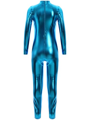 Zaldita Maillot metálico para niña, de manga larga, para gimnasia, para danza, azul, 128-140