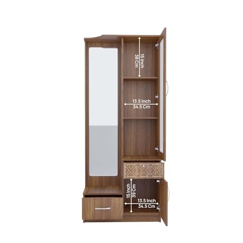 Image of NEUDOT Petra Wooden Dressing Table with Mirror and Storage | Engineering Wood | Vanity Table with Mirror | Vanity Table for Bedroom, Living Room | 1-Year Warranty, Brown