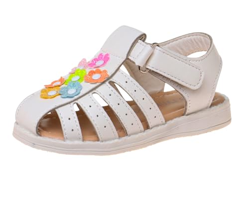 Image of Laura Ashley Princess Girl Rainbow Sandals Summer Glitter Strap Closed Toe Sandals Flats for Girls Size 6-10 Toddler 11-12 Little Kid
