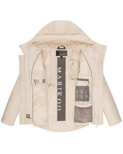 MARIKOO Damen Winterjacke (XS-3XL) - 5 Taschen, große Kapuze, Schlaufen auf der Innenseite, leichte Steppjacke, Warme Jacke Frauen - N019 (M, Cream)
