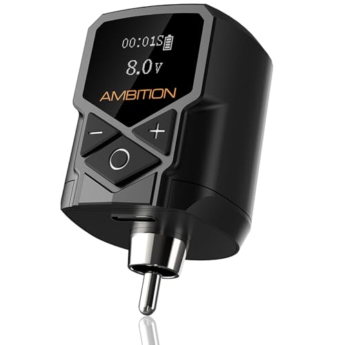 Tattoo Power Supply - Ambition Kuark Mini Wireless Portable RCA Tattoo 1800mAh Lithium Battery Pack with LED Digital Display for Rotary Tattoo Machine
