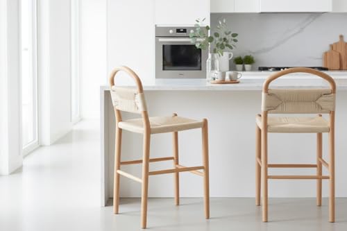 Matt Blatt Marcus Beech Wood Bar Stool (White/Natural) - MBARBWBSCNA