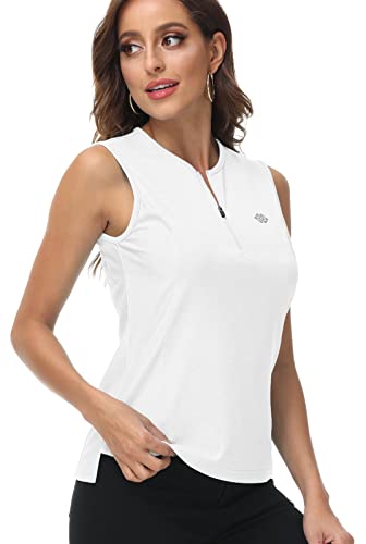 Mofiz Womens Sleeveless Golf Shirts Tennis Shirts For Women Sleeveless Golf Shirts For Women Women Golf Shirt Sport T-Shirt With Collarless Zipper Front White Large #TOP19
