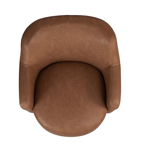 Image of HomePop 360 Barrel Back Swivel Chair - Cognac Faux Leather