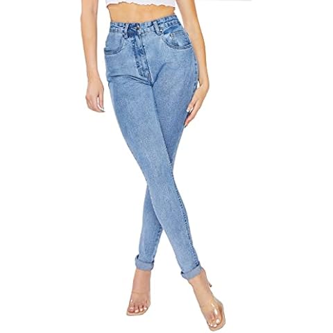 JMOJO - Denim Skinny Jeans for Women UK - Straight Hem Denim Womens Jeans - High Waisted Jeans Women with Internal Waist Adjusters - 5 Pocket Design Makes This a Perfect Denim Jeggings for Womens Cover