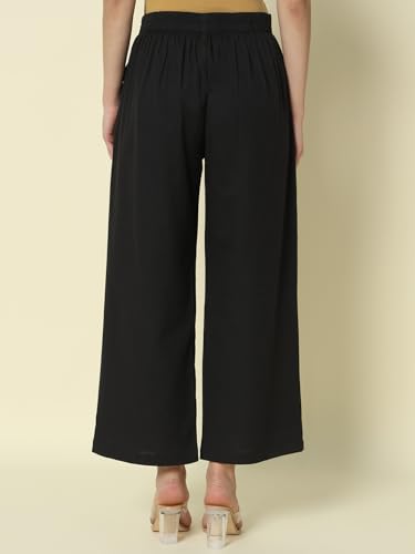 Image of FIORRA Womens Loose Mid Rise Cotton Solid Palazzo
