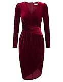 Eigenschaften: V-Ausschnitt, leichter Stretch-Samt, lange Ärmel, geraffte, figurbetonte Kleider, die Bauchfett verbergen, hohe Taille, geteiltes Wickelkleid, Midi-Knielänge, schmal geschnitten, einfarbig