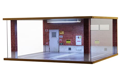 1/18 Scale Model Car Display Case - 1:18 Car Garage Display Case with Clear Acrylic Cover and LED Lighting for Die-Cast Cars, 2 Parkings Red -  Bivitre