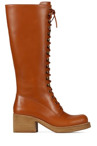 sexytag Women's Knee High Lace Up Boots Wide Calf Chunky Block Heel Round Toe Low Heel Long Riding Boots2