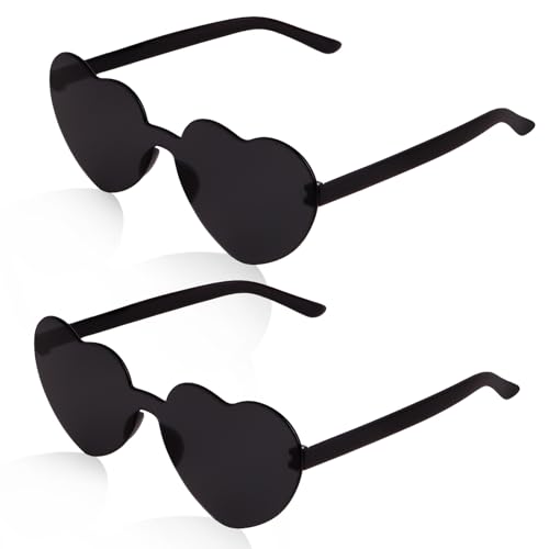 Semato 2 Pcs Heart Sunglasses Rimless Heart Shaped Sunglasses Bachelorette Party Favors