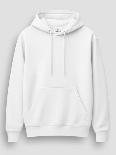 Image of Men's Solid Hoodie | 100% Cotton Fleece Warm Sweatshirt with Kangaroo Pocket & Adjustable Hood | Regular Fit Winter Wear for Men