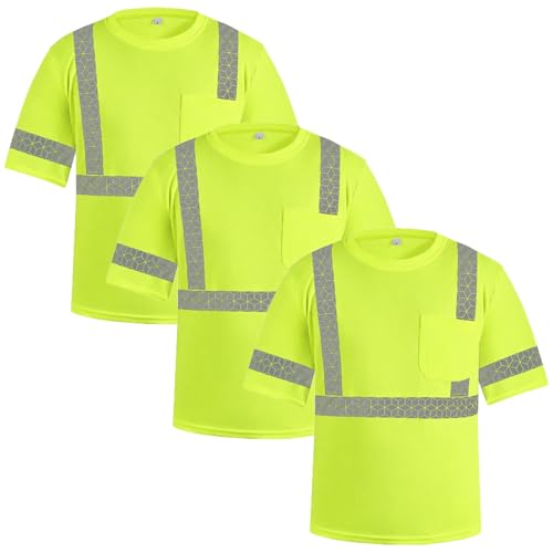 vitagear Hi Vis Reflective Safety Shirts for Men, High Vis Shirts Class 3 Short Sleeve (Yellow 2XL)