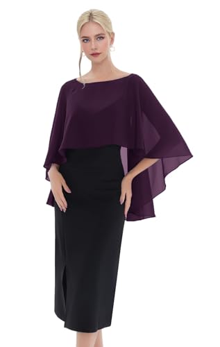 Generisch Étole en mousseline de soie pour femme - Élégante écharpe légère et douce - Pour robe de soirée, Prune, taille unique
