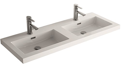 Cygnus Bath 1100120753 Lavabo carga mineral con doble poza (120 cm), Blanco Brillo