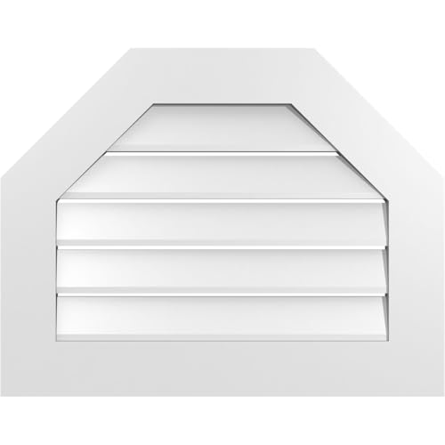 Ekena Millwork GVPOT28X2201SF Octagonal Top Surface Mount PVC Gable Vent, 28 W Inch x 22 H Inch, Factory Primed White