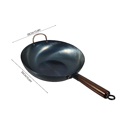 Wok de hierro con mango de madera antiadherente y fondo plano miniatura 2