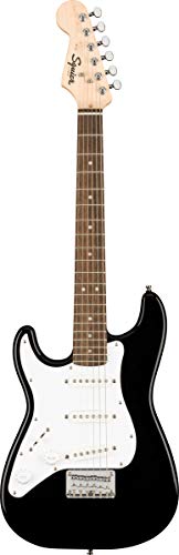 Image of Fender Squier 3 /4-Size Left-Handed Kids Mini Strat Electric Guitar - Black Bundle with Amplifier, Instrument Cable, Tuner, Strap, Picks, and Austin Bazaar Instructional DVD