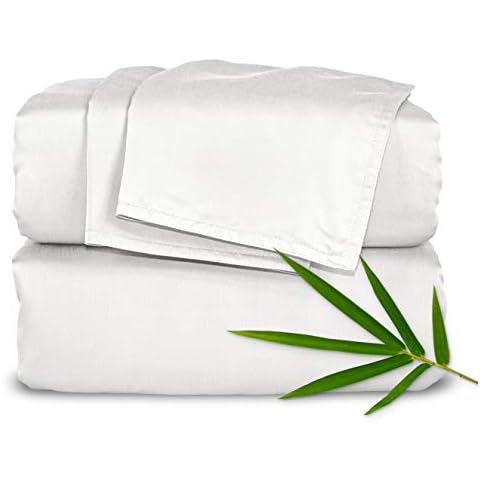 Queen Sheets by Pure Bamboo, Genuine 100% Organic Viscose Derived from Bamboo Bed Sheet Set, Luxuriously Soft & Cooling, Double Stitching, Lifetime Quality Promise (Queen, White) Cover