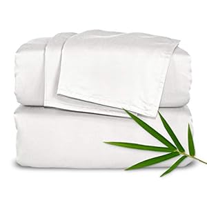 Pure Bamboo Queen Sheets, Genuine 100% Organic Viscose Derived from Bamboo Bed Sheet Set, Luxuriously Soft & Cooling, Double Stitching, 2 Year Quality Promise (Queen, White)