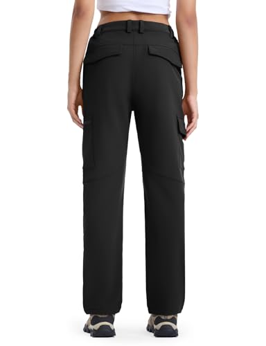 donhobo Damen Wanderhose Wasserdicht Softshellhose Outdoorhose Winddicht Warm Gefüttert Winterhose Trekkinghose Funktionshose Schwarz S