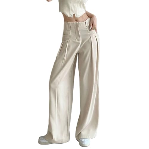 Women Korean Fashion Vintage Streetwear Wide Leg Pants Solid High