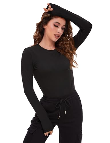 Dalavch 4 Pack Women’S Long Sleeve Basic Shirts Crew Neck Slim Fitted Compression Gym Workout Athletic Underscrubs Tops 2 Black 2 White Medium thumb #2