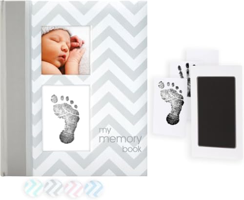 Image of Pearhead First 5 Years Chevron Baby Memory Book and Ink Pad, Gray (Pack of 6)