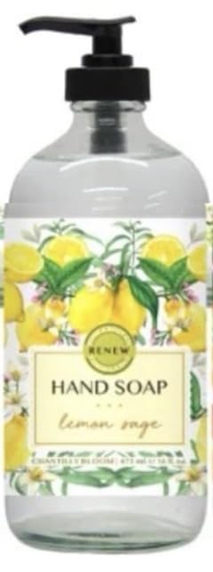 Home and Body Co Hand Soap Chantilly Bloom 16 FL/473ml Infused with Essential Oils, GLASS BOTTLE (Lemon Sage)