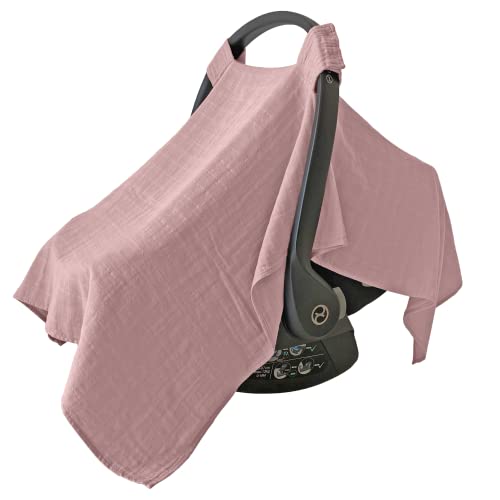 Image of MOZAH 100% Organic Muslin Baby Car Seat Cover Muslin Carseat Canopy Baby Car Seat Covers for Girls (Pale Mauve)