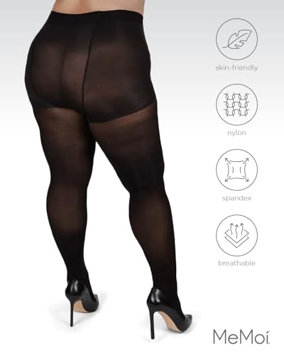Image of MeMoi Plus Size Curvy Control Top Tights, Comfortable and Lightweight Tummy Control Tights - Sizes 1X-7X