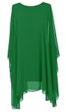 TEXTURE Ladies Womens Italian Lagenlook Batwing Sleeve Flowy Chiffon Kaftan Tunic Top Blouse Dress One Size Plus UK 14-22 (Emerald Green, One Size)