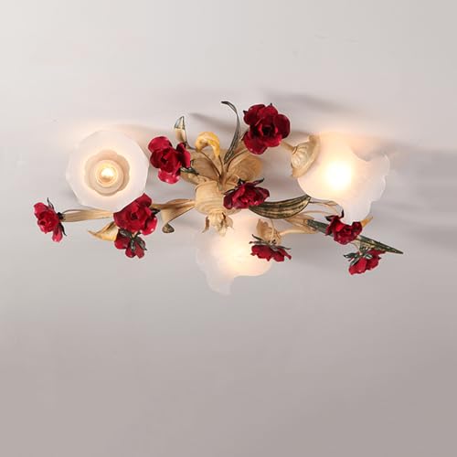 TCHAUSGZOZ Lámpara de techo 3 luces estilo francés - araña antigua vidrio lechoso semiempotrada for sala estar, dormitorio y pasillo(3-Lights)