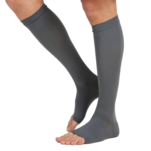 Image of MGANG Knee High Compression Socks 20-30mmHg for Varicose Veins, Open Toe | Graduated Compression, Circulation, DVT, Swelling, Nurses, Pregnancy, Standing, Office, Flight, Travel, Running, Recovery