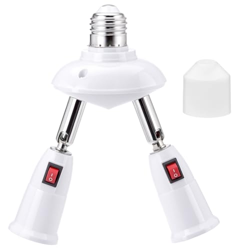 QWORK 2-in-1 Light Socket Extender E26/E27 Bulb Extension Holder 360 Adjustable Dual Sockets for LED Security Cameras